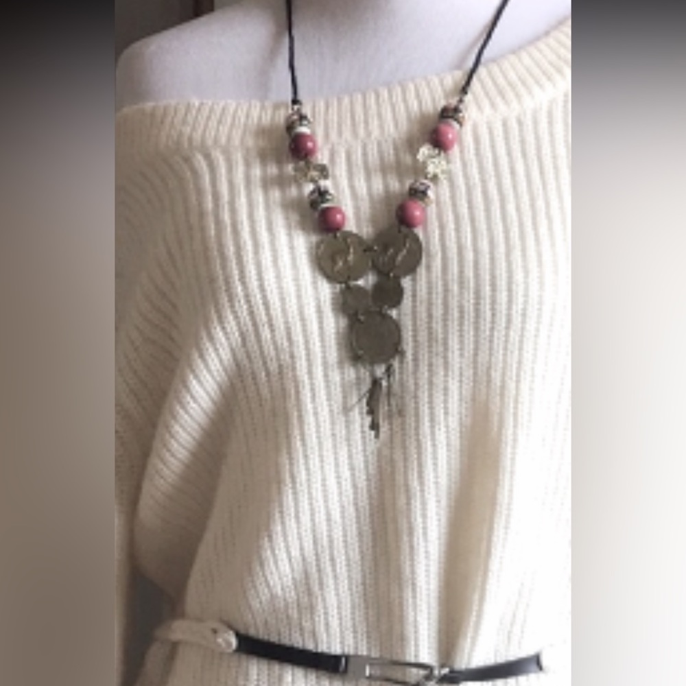 MODA INTERNATIONAL cream off shoulder self belting sweater dress WOOL/acrylic sm